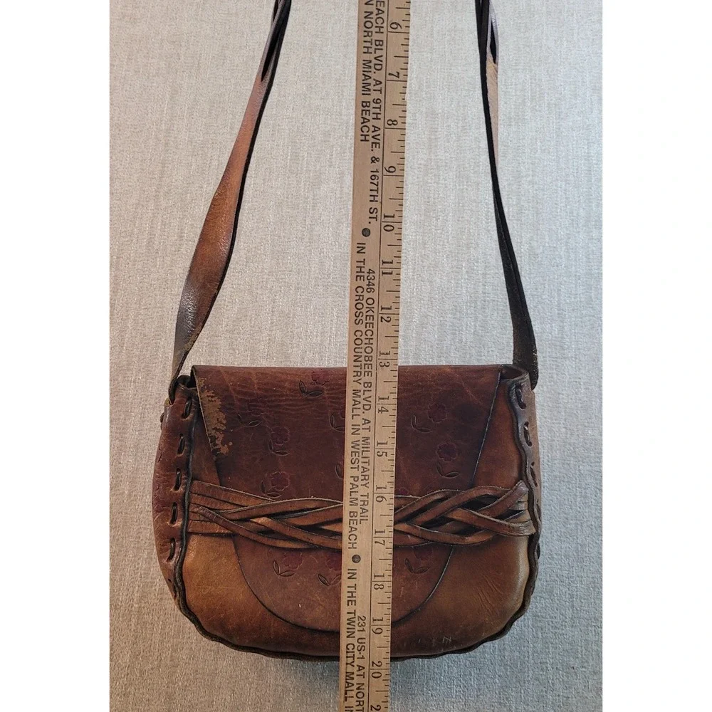 Dante‎ San Jose Tooled Leather Handbag Braided Strap Hippie Boho Flowers Gypsy
